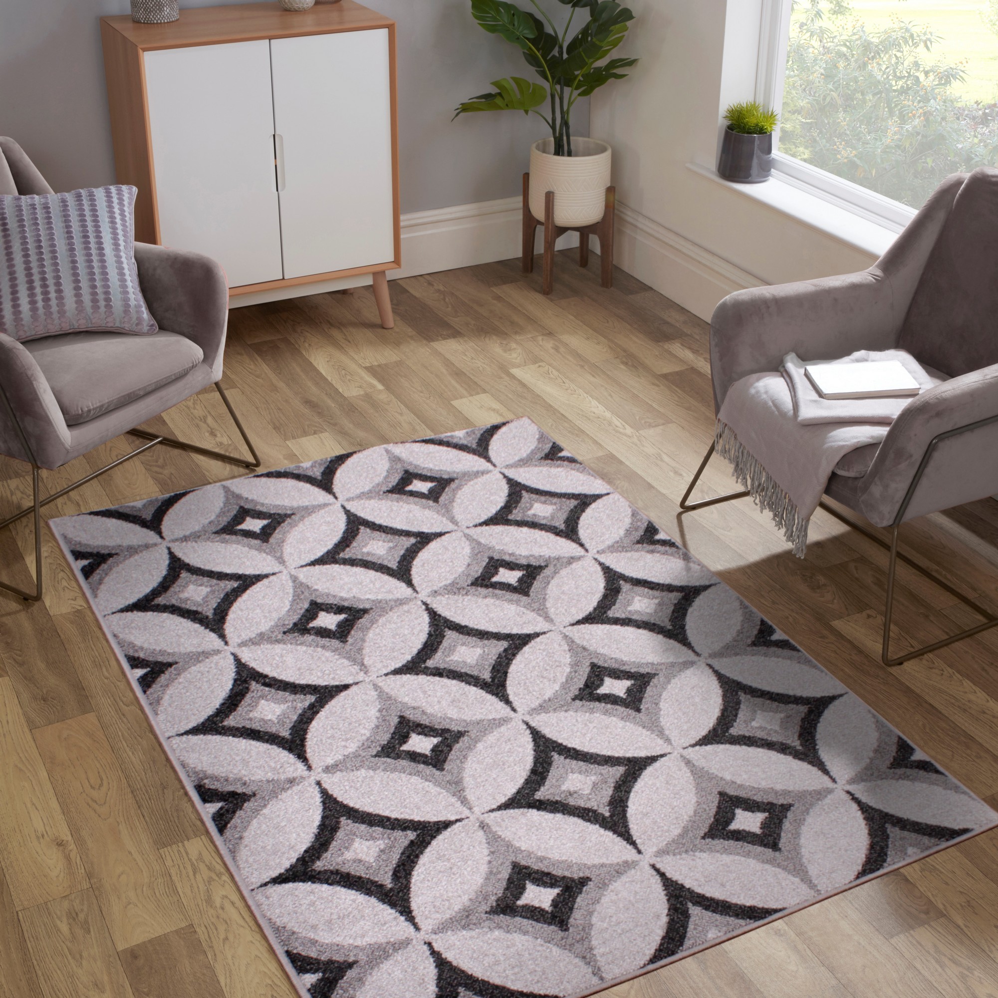 Spirit Star Modern Geometric Rugs In Silver Grey